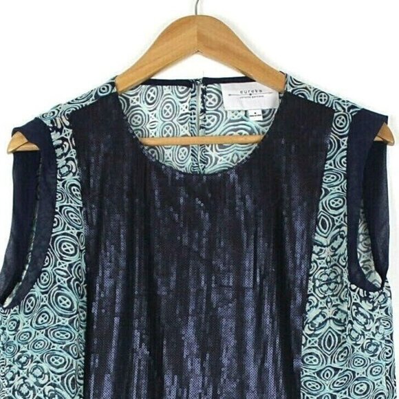 Eureka Christos Garkinos Womens 8 Sleeveless Blouse Sequin Front Button Back - Picture 3 of 12